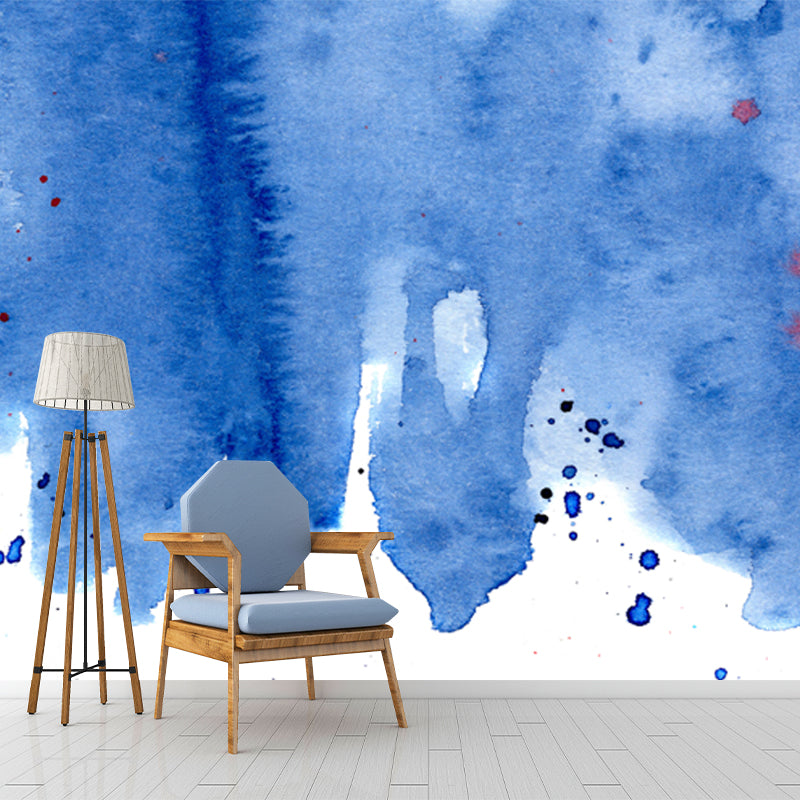 Minimalist Aesthetics Watercolor Mural Blue Melting Painting Wall Covering for Hallway