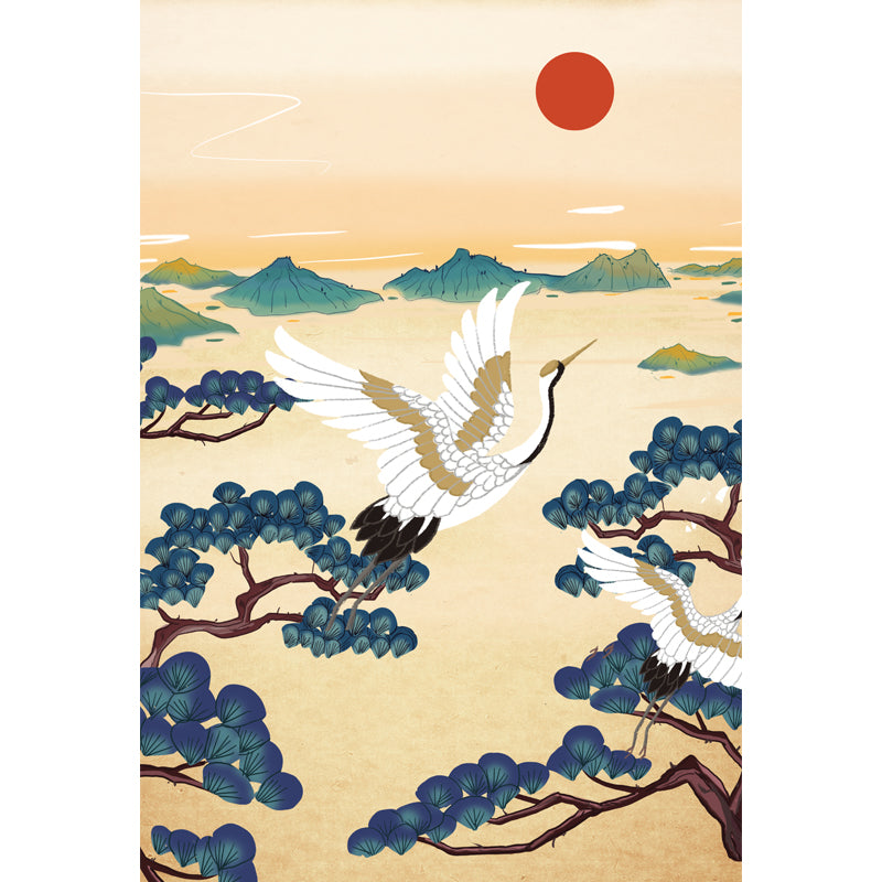 Sunrise Halcyon Mountain Landscape Mural Oriental Non-Woven Fabric Wall Art in Beige