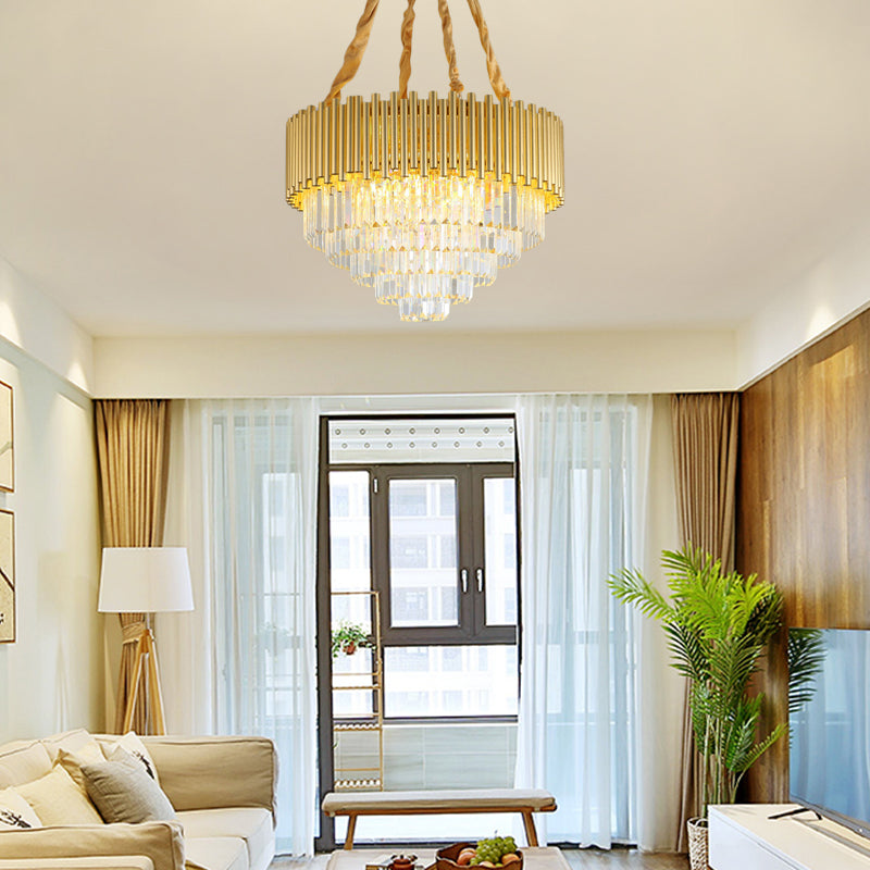 3-Tier Circle Hanging Lamp Contemporary Metal Pendant Chandelier Light with K9 Block in Brass Finish