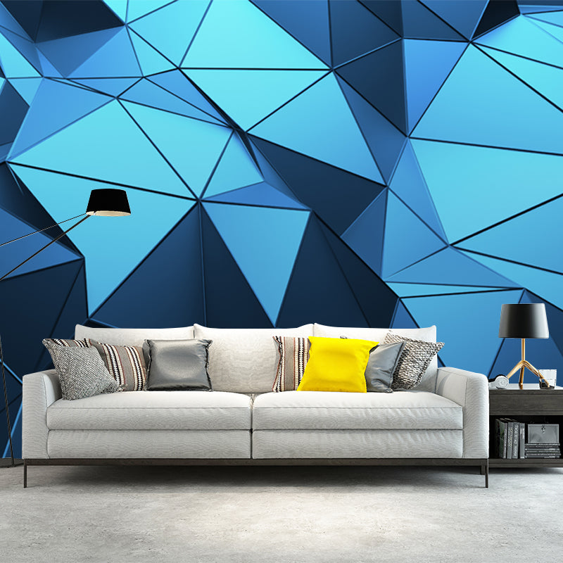 Whole Panels Mural Wallpaper 3D Seamless Geometric Wall Covering in Blue for Living Room