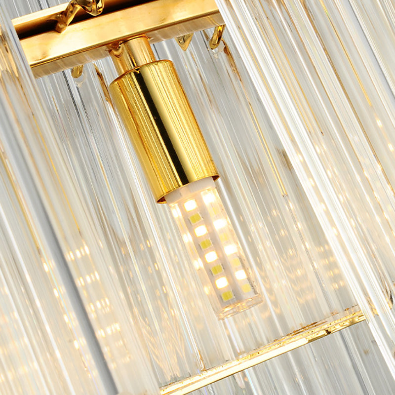 Metal Ring Hanging Lamp Modernist Multi Light Pendant Chandelier Light with Crystal Pipe in Gold