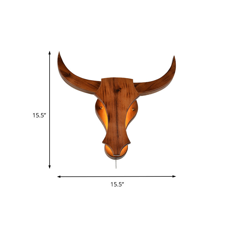 Brown One Light Sconce Light Industrial Wooden Bull Lighting Fixture for Dining Room, 16"/19.5" W