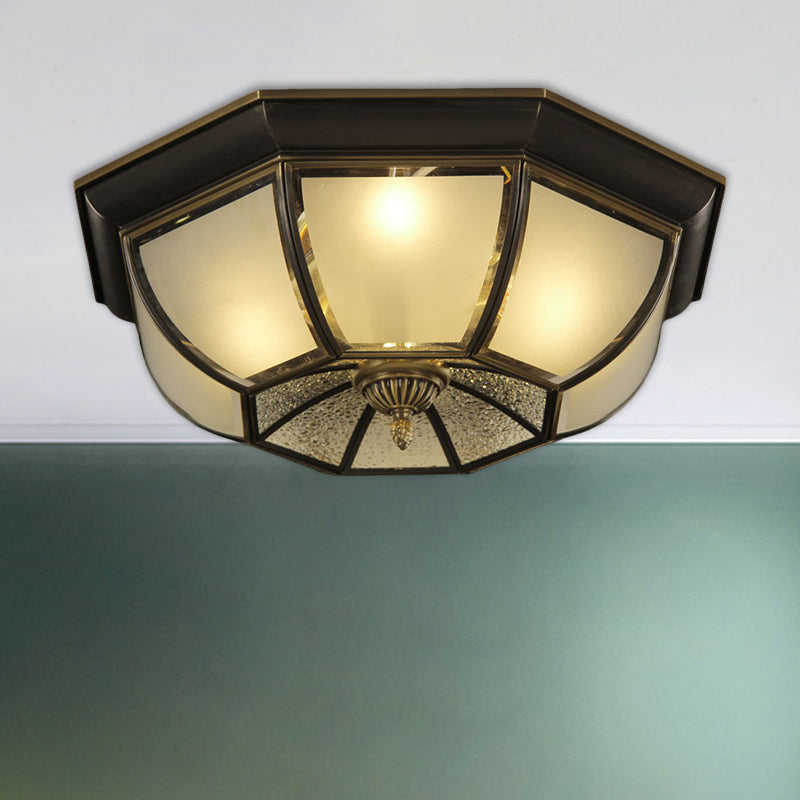 Concave Bowl Sitting Room Flush Mount Vintage Frosted and Ripple Glass 3/4-Bulb Black Ceiling Fixture, 14"/18" Width