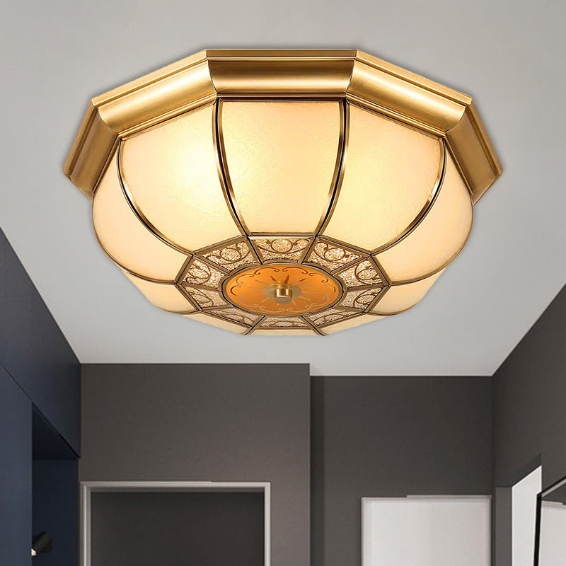 3 Lampen Flush Mounted Armatuur Landschap Patroon Kom Mat Glazen Plafond Verlichting in Brass