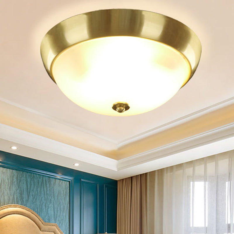 Brass 3/4-Bulb Ceiling Fixture Farmhouse Frosted Glass Dome-Shaped Flush Mount Light, 12"/16" Width