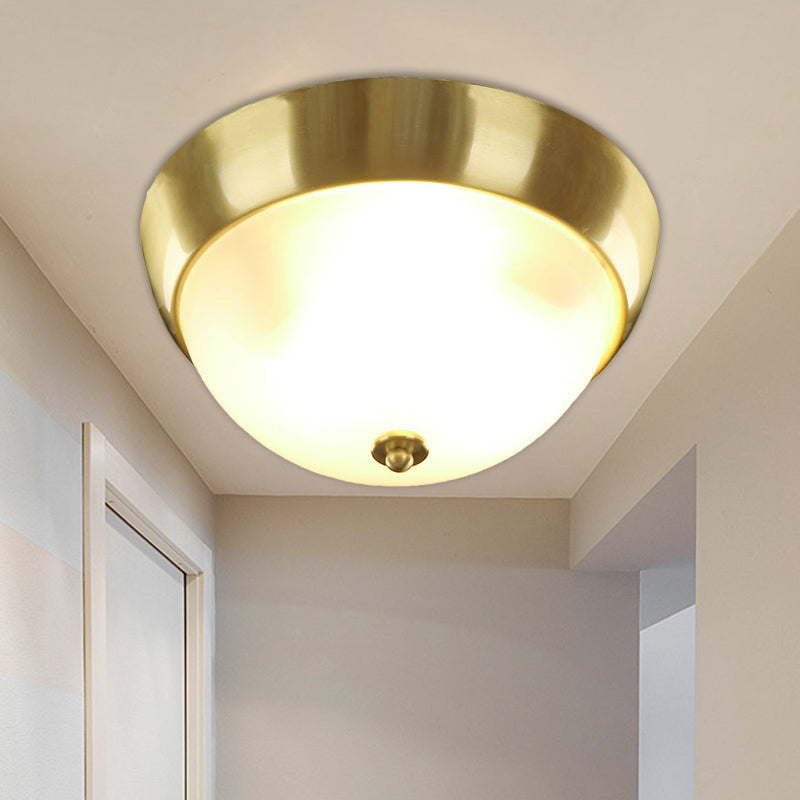 Brass 3/4-Bulb Ceiling Fixture Farmhouse Frosted Glass Dome-Shaped Flush Mount Light, 12"/16" Width
