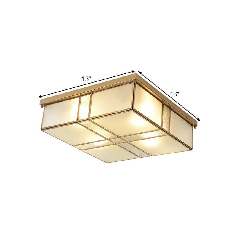 2-Bulb Cubic Flush Mount Lamp Warehouse Brass Opal Glass Ceiling Light Fixture for Bedroom