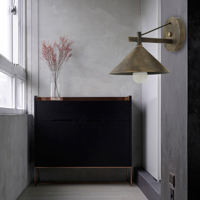 1 Light Metal Wall Sconce Light Industrial Aged Silver/Bronze Cone Dining Room Lighting Fixture