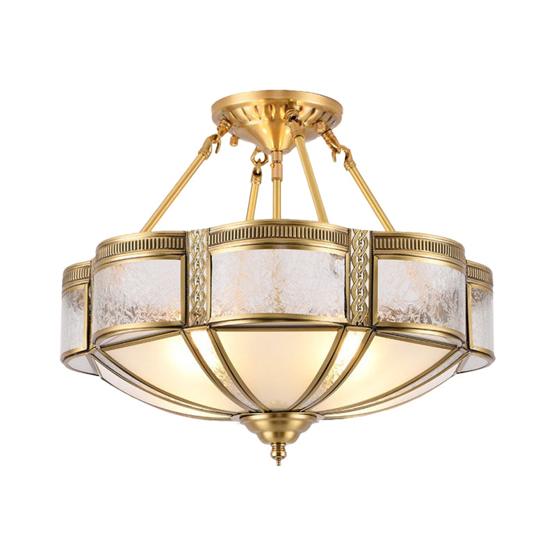 Éclairage de plafond traditionnel en fleurs, 14 "/ 18" de large, 3/4 ampoules, luminaire semi-encastré à motifs en verre givré, en laiton