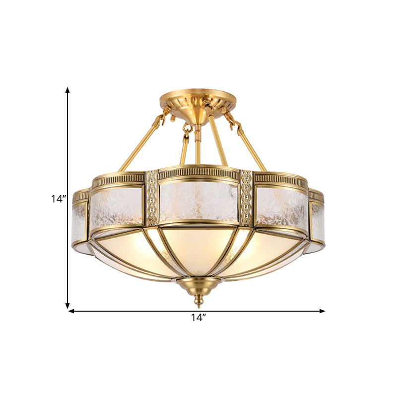 Éclairage de plafond traditionnel en fleurs, 14 "/ 18" de large, 3/4 ampoules, luminaire semi-encastré à motifs en verre givré, en laiton