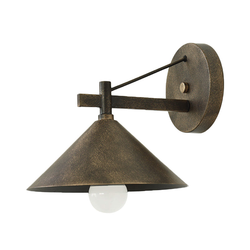 1 Light Metal Wall Sconce Light Industrial Aged Silver/Bronze Cone Dining Room Lighting Fixture