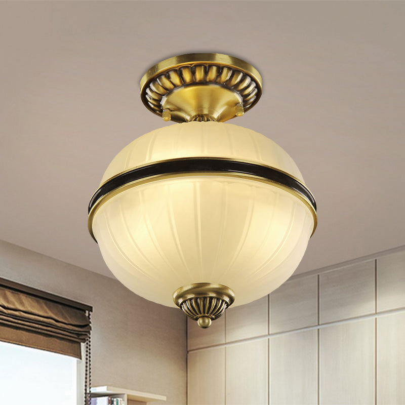 Farmhouse Ellipsoid Semi Flush Light 4/6-Head-Rippen-Opal-Glasdecke in Messing, 10 "/12" breit