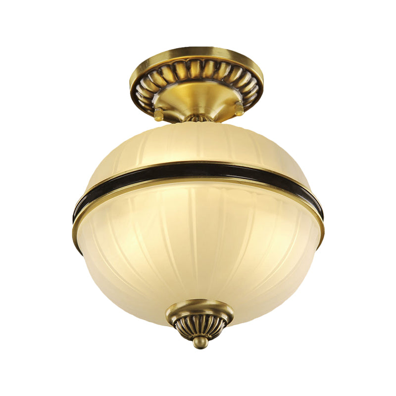 Farmhouse Ellipsoid Semi Flush Light 4/6-Head-Rippen-Opal-Glasdecke in Messing, 10 "/12" breit