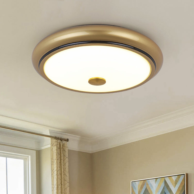 13"/16"/19.5" Wide LED Flush Mount Traditional Circular White Glass Ceiling Light Fixture in Black/Gold