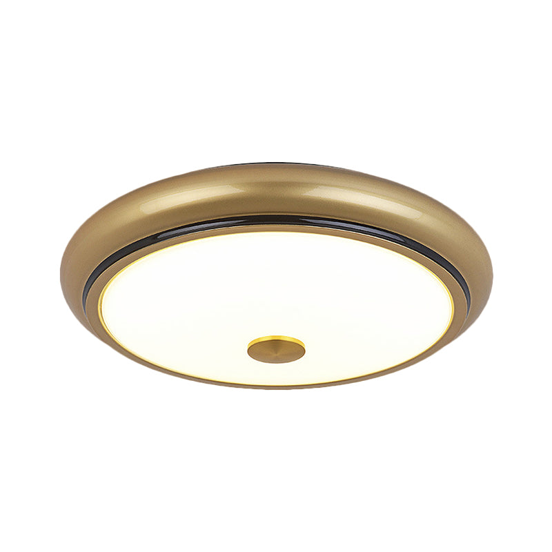 13"/16"/19.5" Wide LED Flush Mount Traditional Circular White Glass Ceiling Light Fixture in Black/Gold