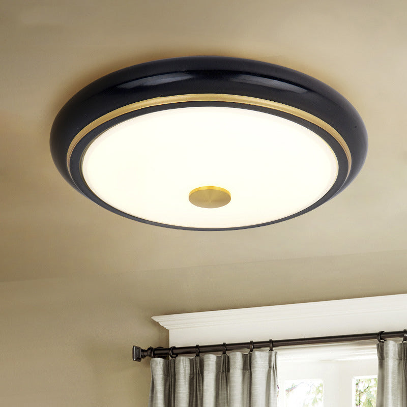 13"/16"/19.5" Wide LED Flush Mount Traditional Circular White Glass Ceiling Light Fixture in Black/Gold
