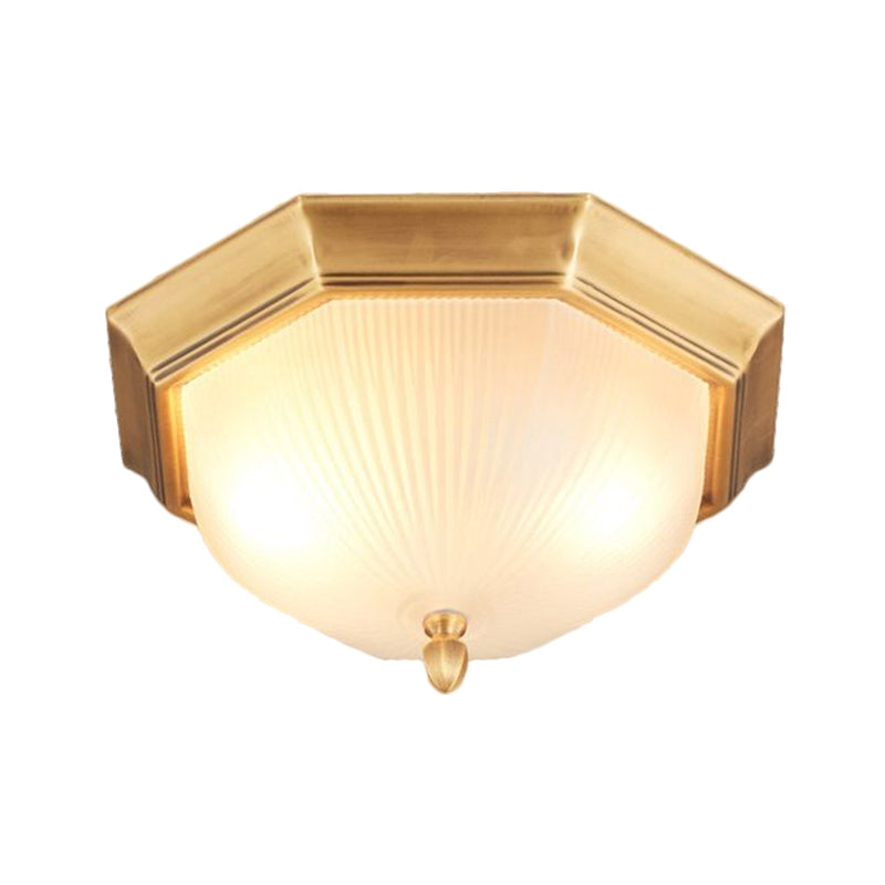 Classic Style Domed Ceiling Light 2 Bulbs Fluted Glass Flush Mount Lighting in Black and Gold/Brass