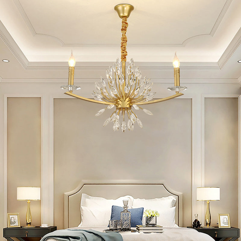 Brass Chandelier Lighting Vintage Metal 3/6/8 Heads Hanging Light Fixture with Open Bulb and Crystal Decoration