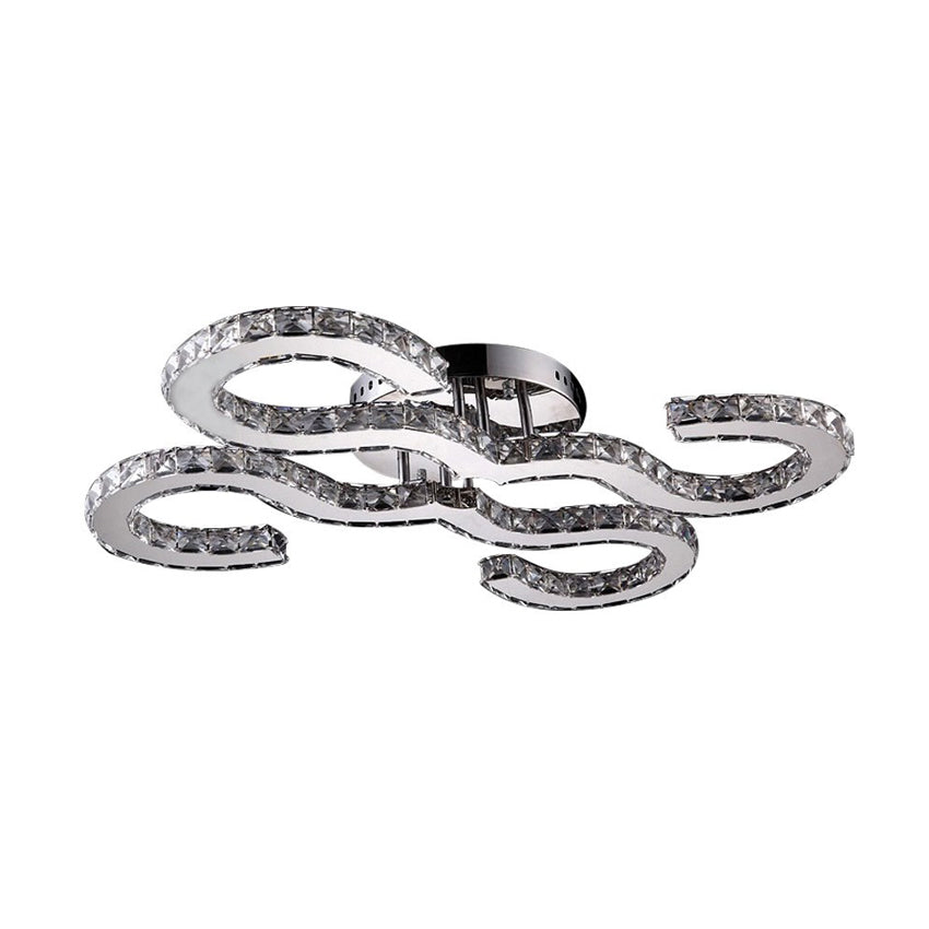 Luz de techo curvada contemporánea Cristal y metal cálido/blanco/3 color iluminación de luz luz en cromo para dormitorio