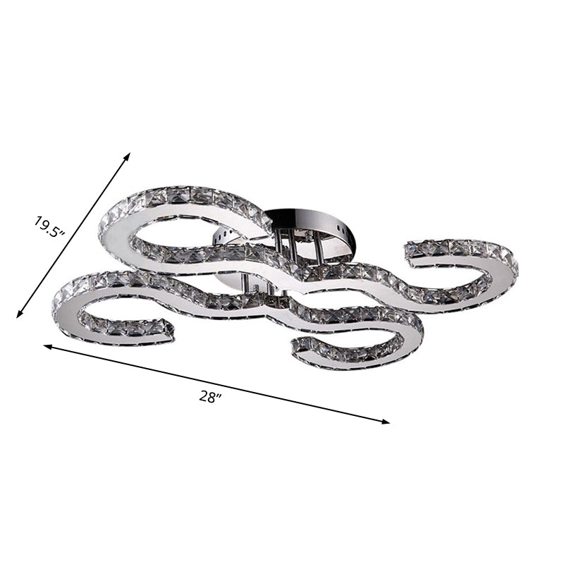 Crystal a soffitto curvo contemporaneo Crystal e metallo caldo/bianco/3 a colori Luce di applique in cromo per camera da letto