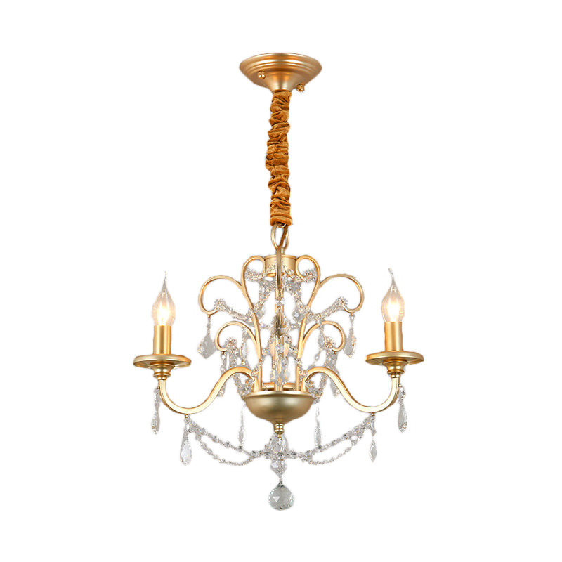 Flammenlose Kerze, Metall-Anhänger, Kronleuchter, Vintage-Gold, 3/6-flammige Hängelampe mit Kristalldekoration