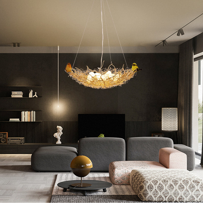 16 "/19.5" breites Nest Metal Art Deco Kronleuchter Beleuchtung 2 Leuchten Hängen Deckenlampenleuchte