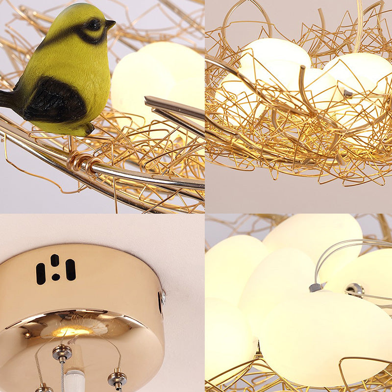 16 "/19.5" breites Nest Metal Art Deco Kronleuchter Beleuchtung 2 Leuchten Hängen Deckenlampenleuchte