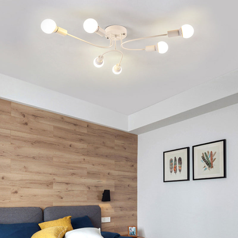 Starburst Semi Flush Mount Lighting Nordic Metal 6/8/10 Lights White/Gold/Black Ceiling Flush Light for Bedroom