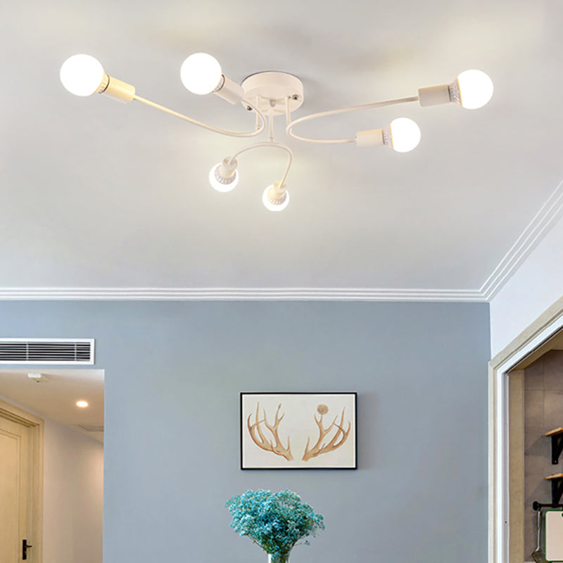 Starburst Semi Flush Mount Lighting Nordic Metal 6/8/10 Lights White/Gold/Black Ceiling Flush Light for Bedroom