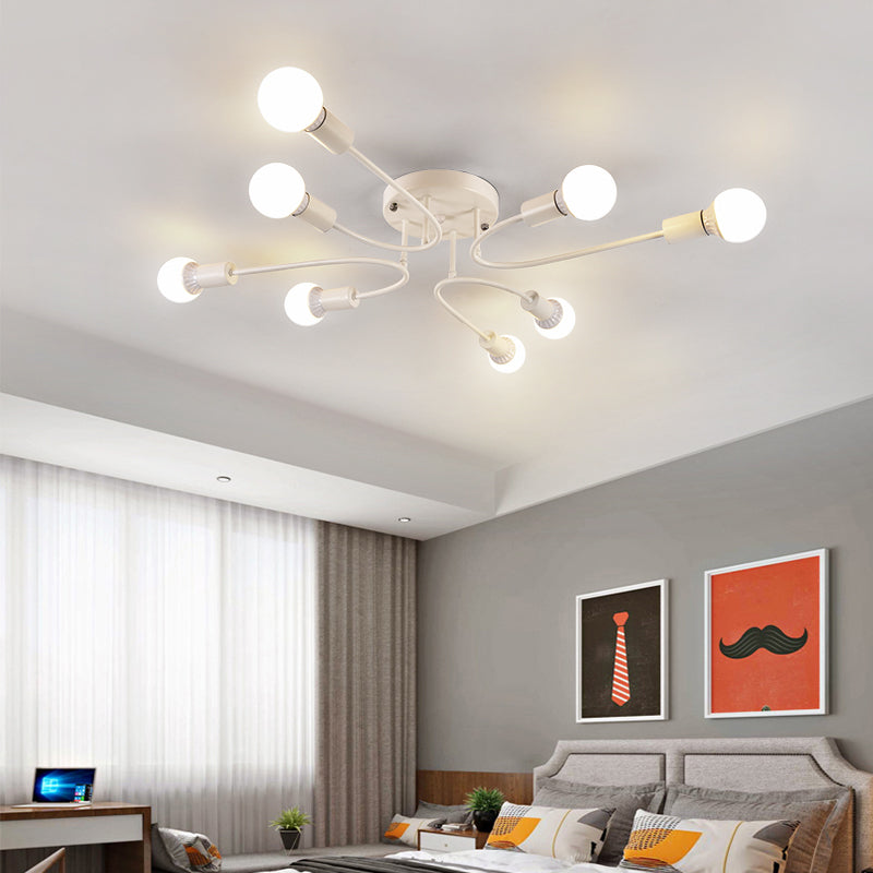 Starburst Semi Flush Mount Lighting Nordic Metal 6/8/10 Lights White/Gold/Black Ceiling Flush Light for Bedroom