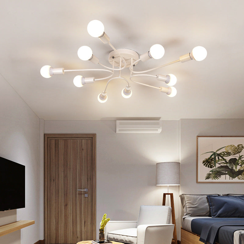 Starburst Semi Flush Mount Lighting Nordic Metal 6/8/10 Lights White/Gold/Black Ceiling Flush Light for Bedroom