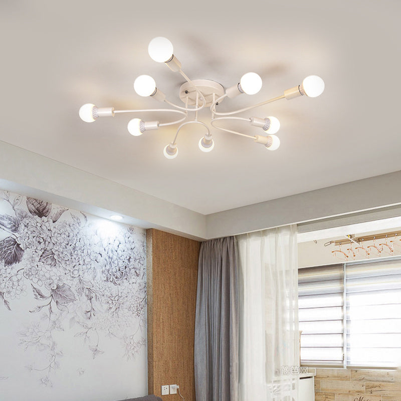 Starburst Semi Flush Mount Lighting Nordic Metal 6/8/10 Lights White/Gold/Black Ceiling Flush Light for Bedroom
