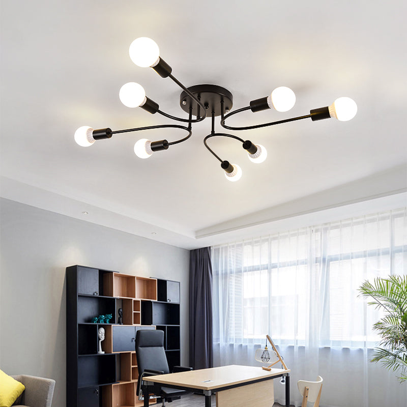 Starburst Semi Flush Mount Lighting Nordic Metal 6/8/10 Lights White/Gold/Black Ceiling Flush Light for Bedroom