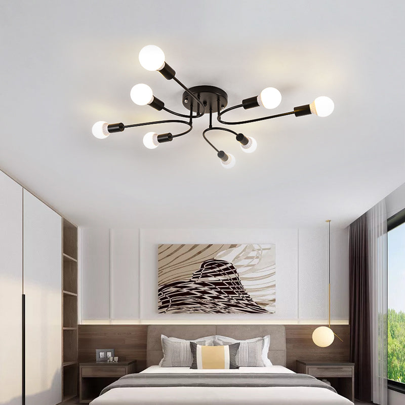 Starburst Semi Flush Mount Lighting Nordic Metal 6/8/10 Lights White/Gold/Black Ceiling Flush Light for Bedroom
