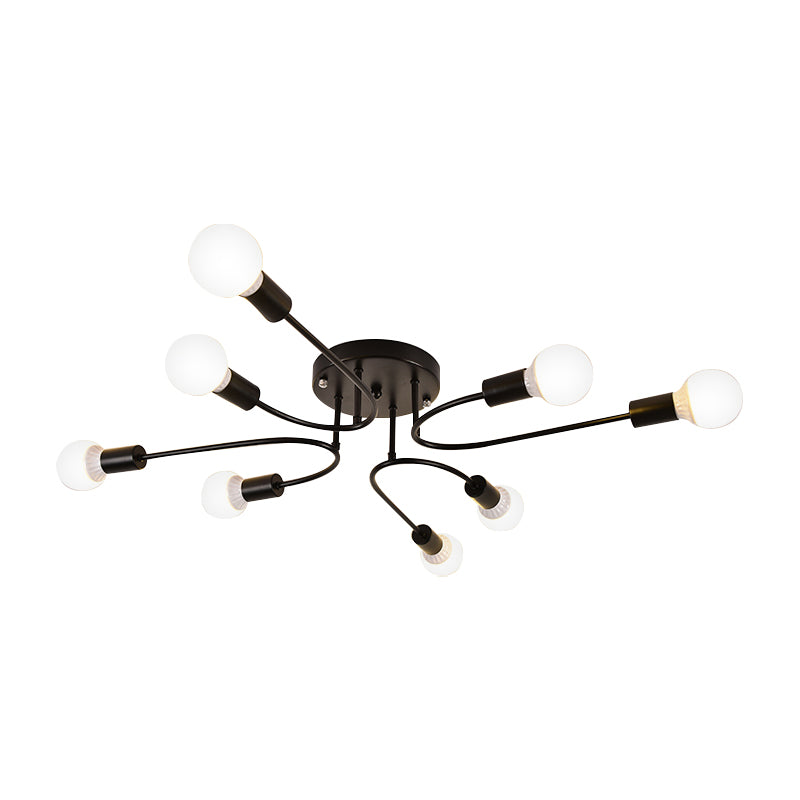 Starburst Semi Flush Mount Lighting Nordic Metal 6/8/10 Lights White/Gold/Black Ceiling Flush Light for Bedroom