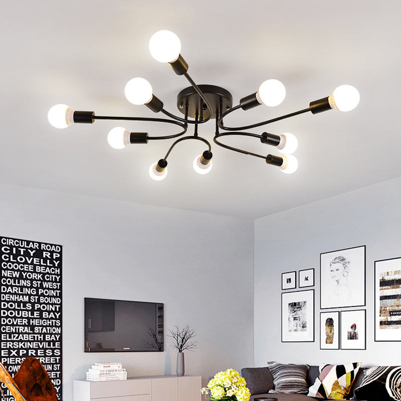 Starburst Semi Flush Mount Lighting Nordic Metal 6/8/10 Lights White/Gold/Black Ceiling Flush Light for Bedroom