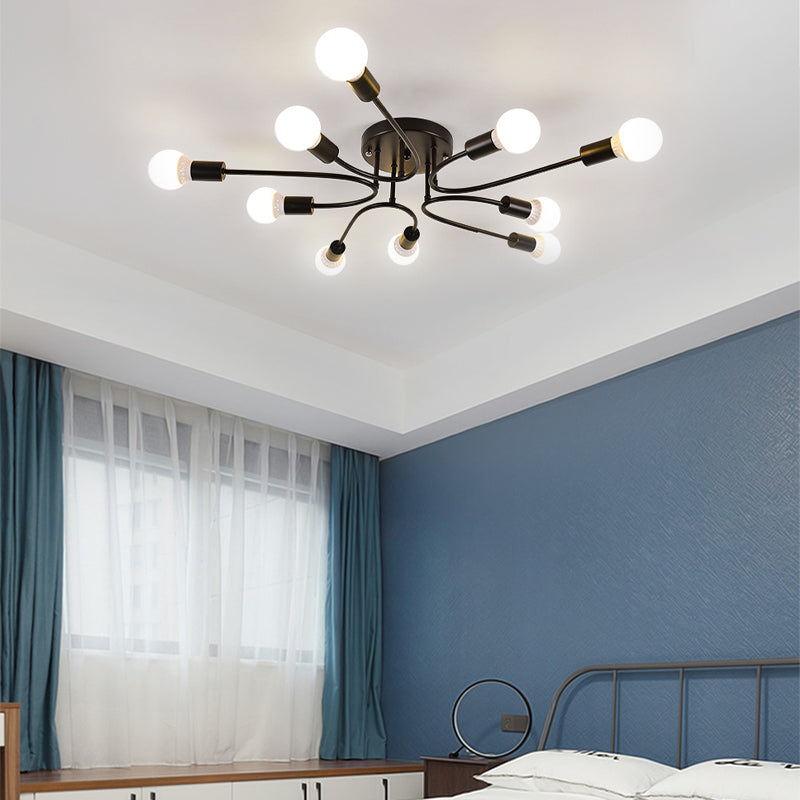 Starburst Semi Flush Mount Lighting Nordic Metal 6/8/10 Lights White/Gold/Black Ceiling Flush Light for Bedroom
