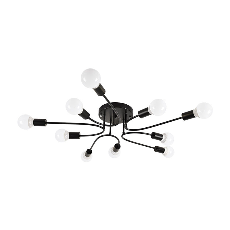 Starburst Semi Flush Mount Lighting Nordic Metal 6/8/10 Lights White/Gold/Black Ceiling Flush Light for Bedroom