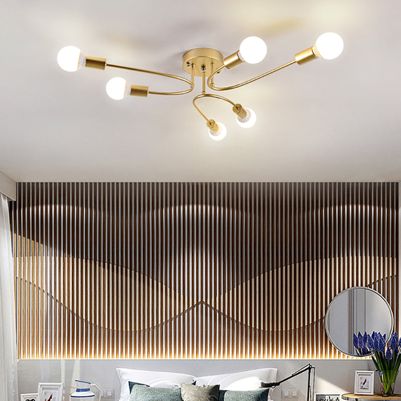 Starburst Semi Flush Mount Lighting Nordic Metal 6/8/10 Lights White/Gold/Black Ceiling Flush Light for Bedroom