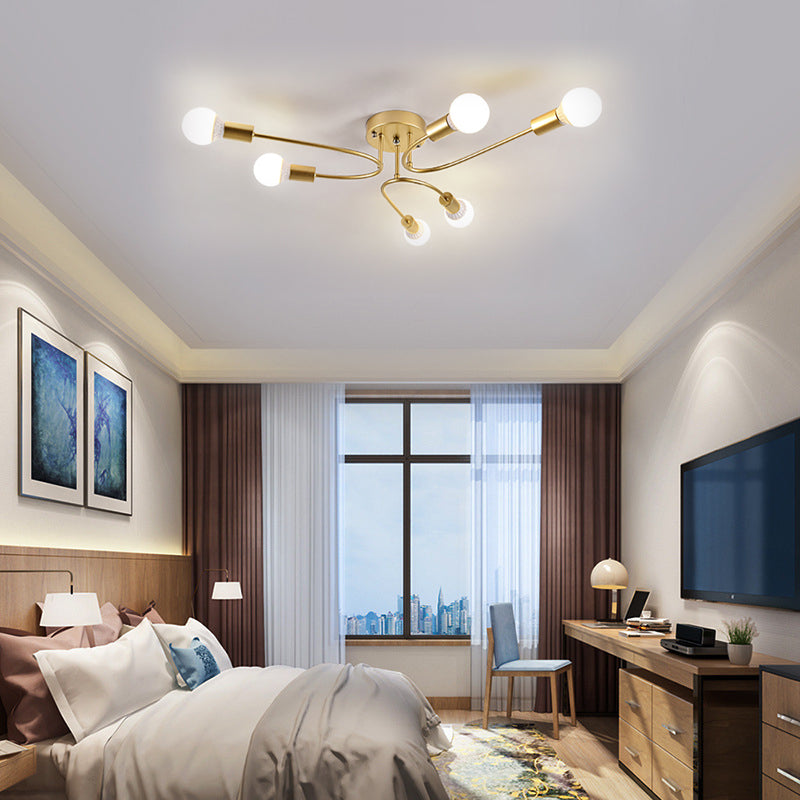 Starburst Semi Flush Mount Lighting Nordic Metal 6/8/10 Lights White/Gold/Black Ceiling Flush Light for Bedroom