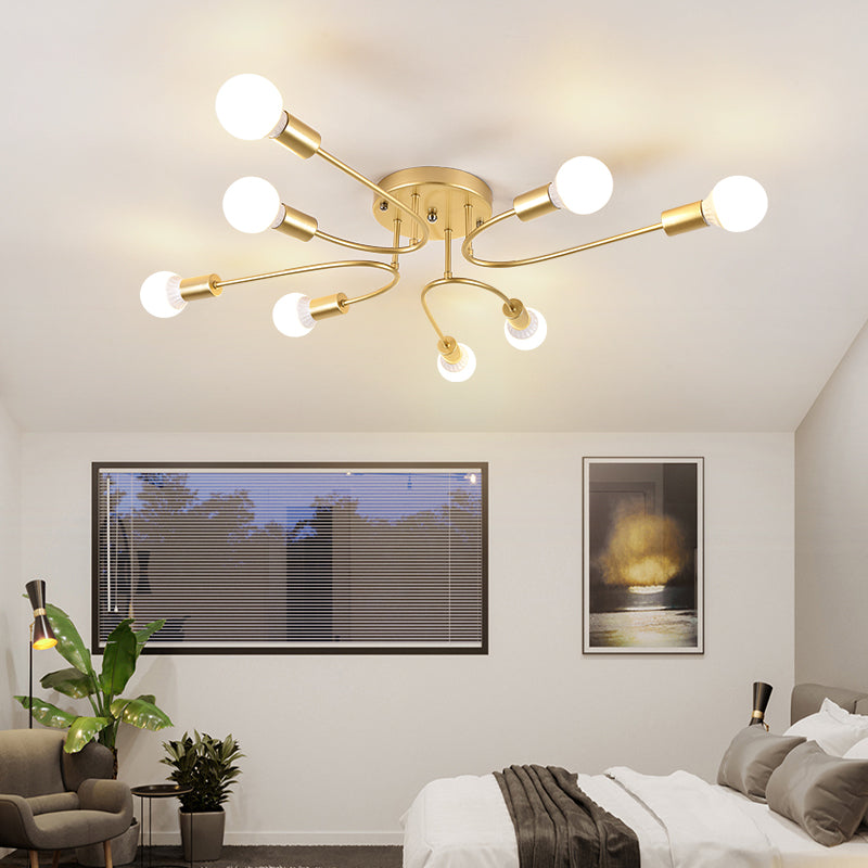 Starburst Semi Flush Mount Lighting Nordic Metal 6/8/10 Lights White/Gold/Black Ceiling Flush Light for Bedroom