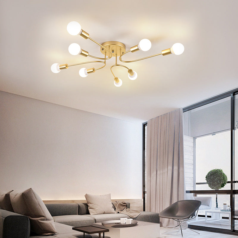 Starburst Semi Flush Mount Lighting Nordic Metal 6/8/10 Lights White/Gold/Black Ceiling Flush Light for Bedroom
