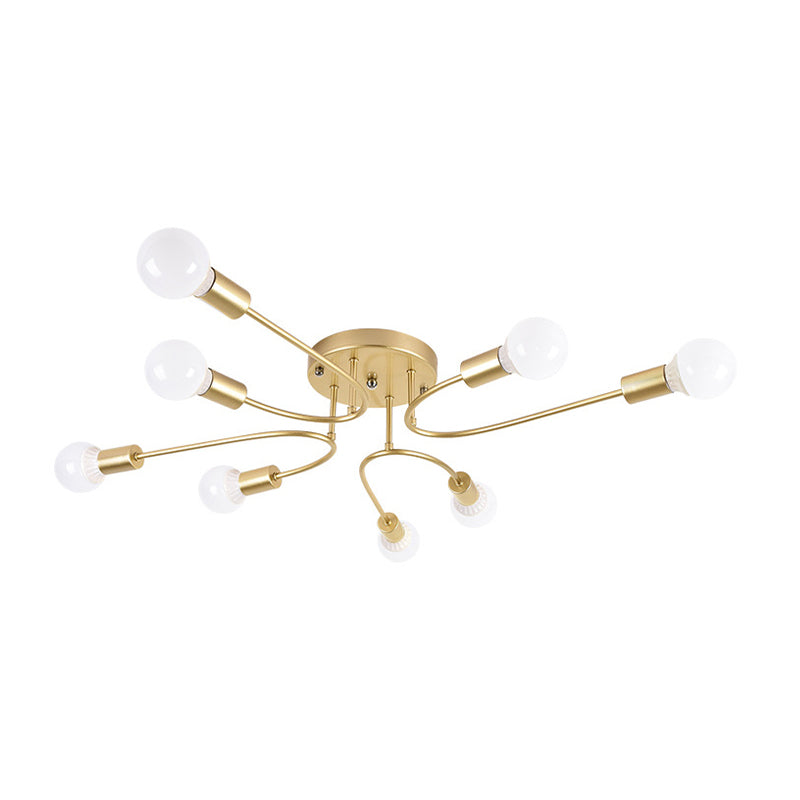 Starburst Semi Flush Mount Lighting Nordic Metal 6/8/10 Lights White/Gold/Black Ceiling Flush Light for Bedroom