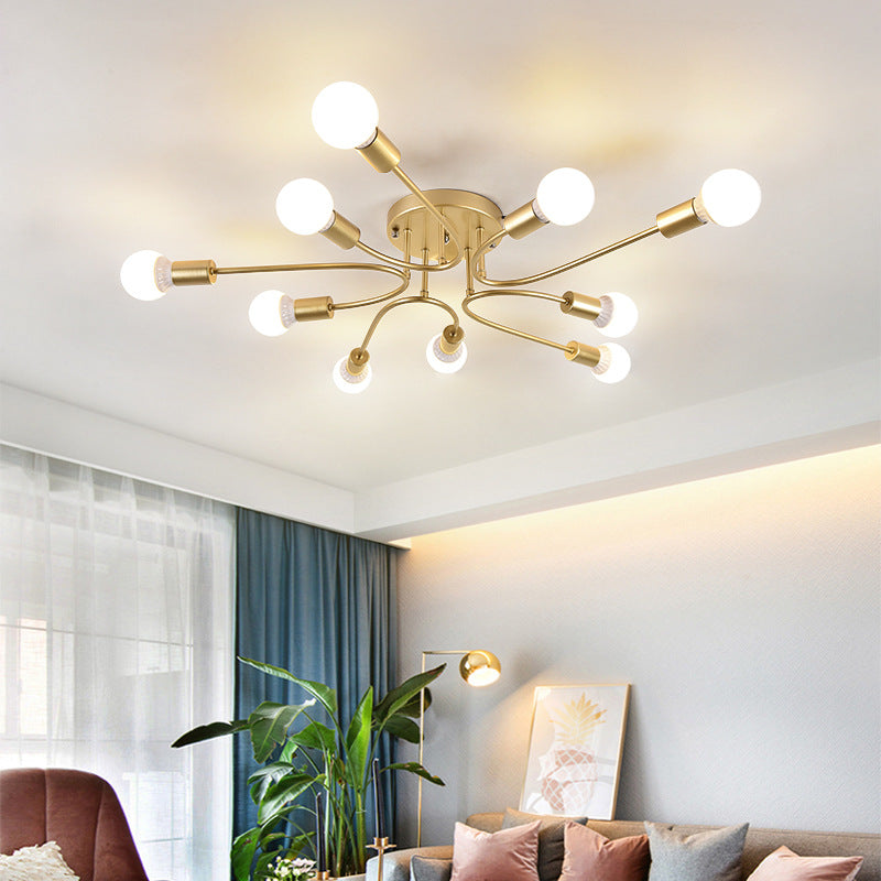 Starburst Semi Flush Mount Lighting Nordic Metal 6/8/10 Lights White/Gold/Black Ceiling Flush Light for Bedroom