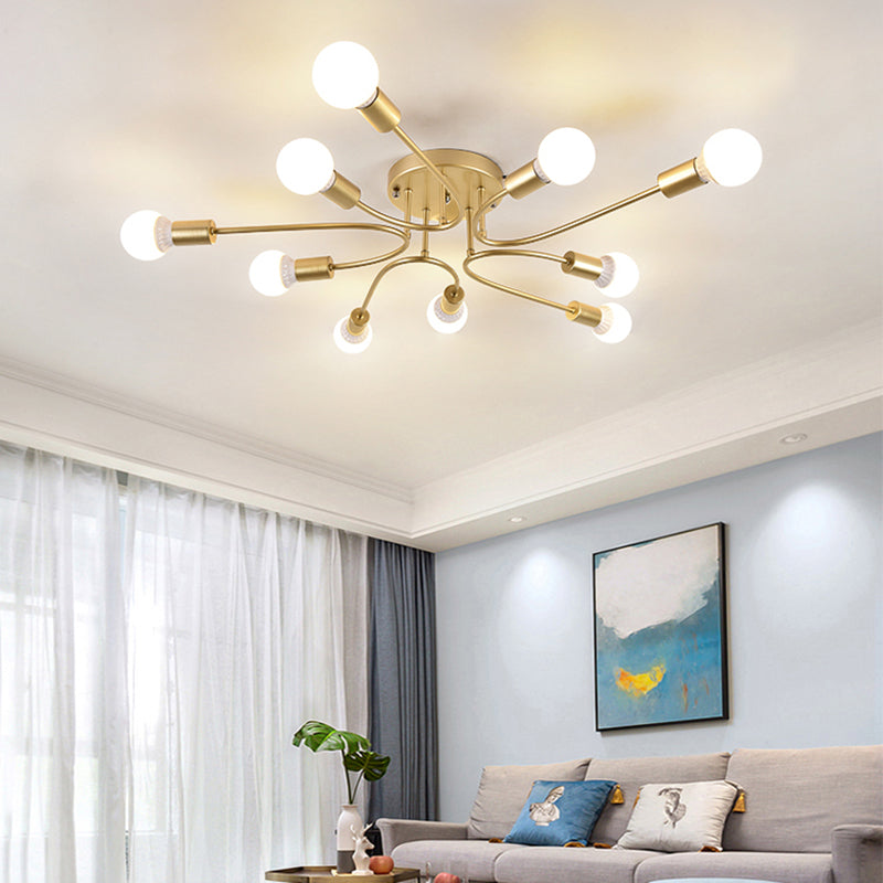 Starburst Semi Flush Mount Lighting Nordic Metal 6/8/10 Lights White/Gold/Black Ceiling Flush Light for Bedroom