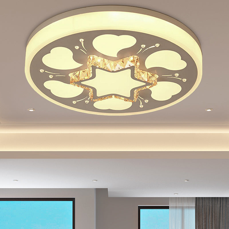 Plafonnier LED circulaire marron/blanc en acrylique et cristal, luminaire de plafond moderne en blanc/éclairage 3 couleurs pour chambre à coucher