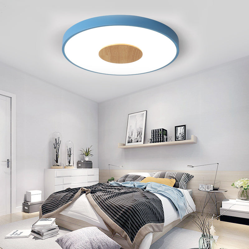 Plafoniera rotonda con montaggio a incasso rosa/blu/verde Apparecchio a soffitto a LED integrato in metallo nordico per camera da letto, diametro 12"/16"/19,5"