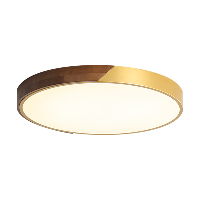 12"/16"/19.5" Dia Round Flush Mount Ceiling Light Simple Metal and Wood LED Gold Ceiling Mount Light for Bedroom in Warm/White/Neutral