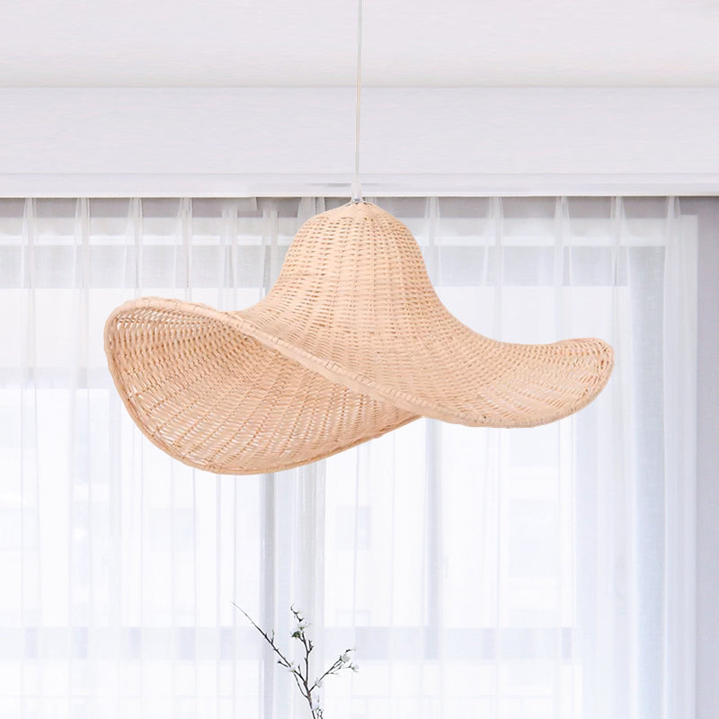 16"/19.5" Long South-east 1-Bulb Hanging Pendant with Rattan Beige Straw Hat Shaped Drop Light for Restaurant Tea House