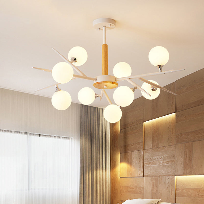 White Spherical Shade Hanging Light Multi-Head Japanese Style Glass Chandelier for Tea Station